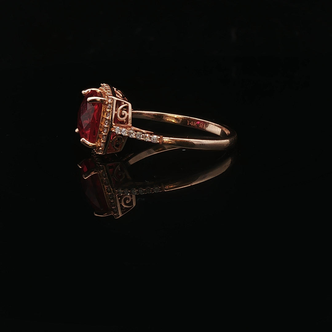 14k Yellow Gold Ruby and Diamond Halo Ladies Ring Size 6.75
