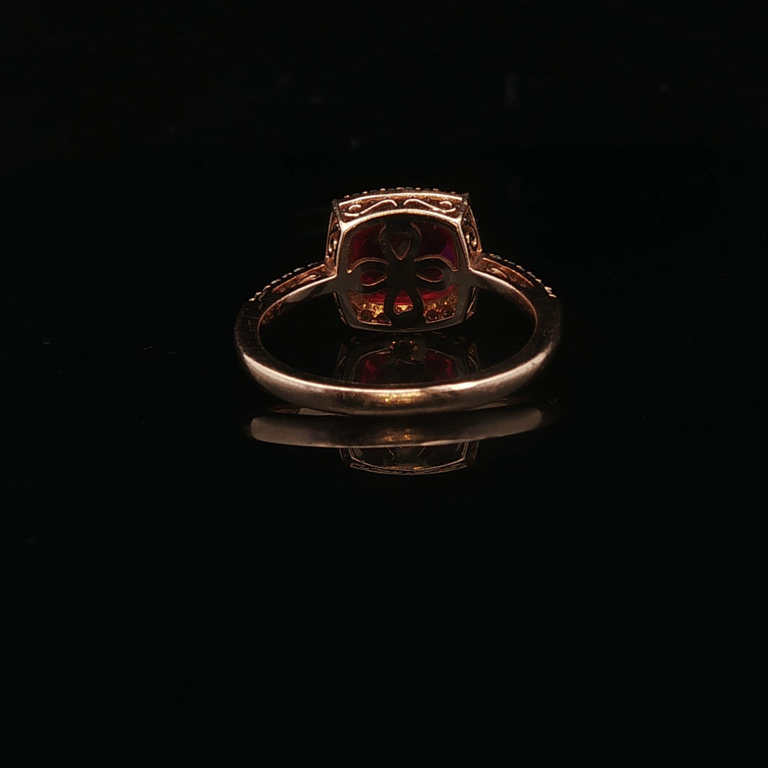 14k Yellow Gold Ruby and Diamond Halo Ladies Ring Size 6.75