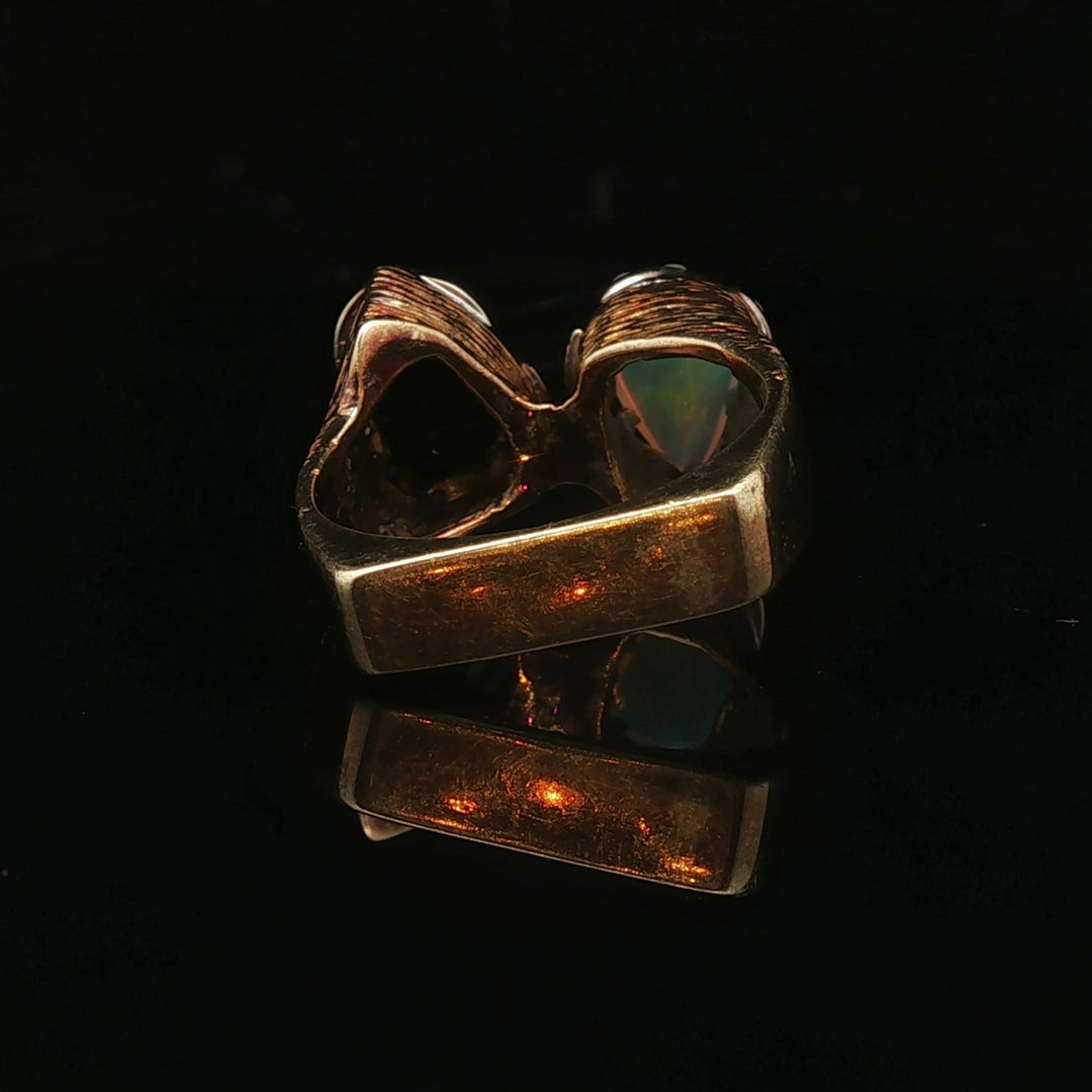 14k Yellow Gold Opal Green Tourmaline and Diamond Vintage Bypass Ring Size 6.5