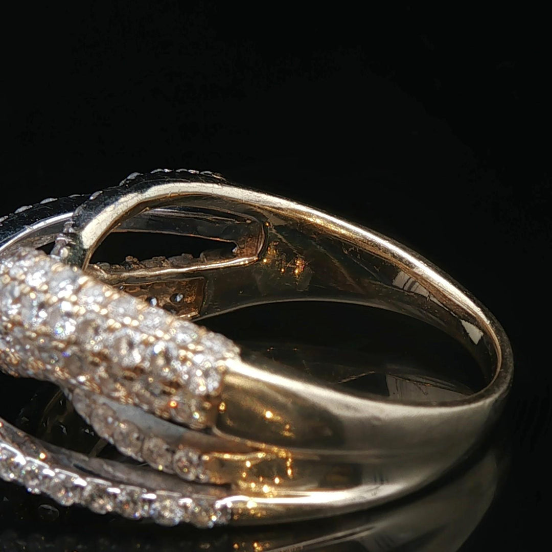 14k Yellow Gold and 2cttw Diamond Crossover Band Ring Size 8