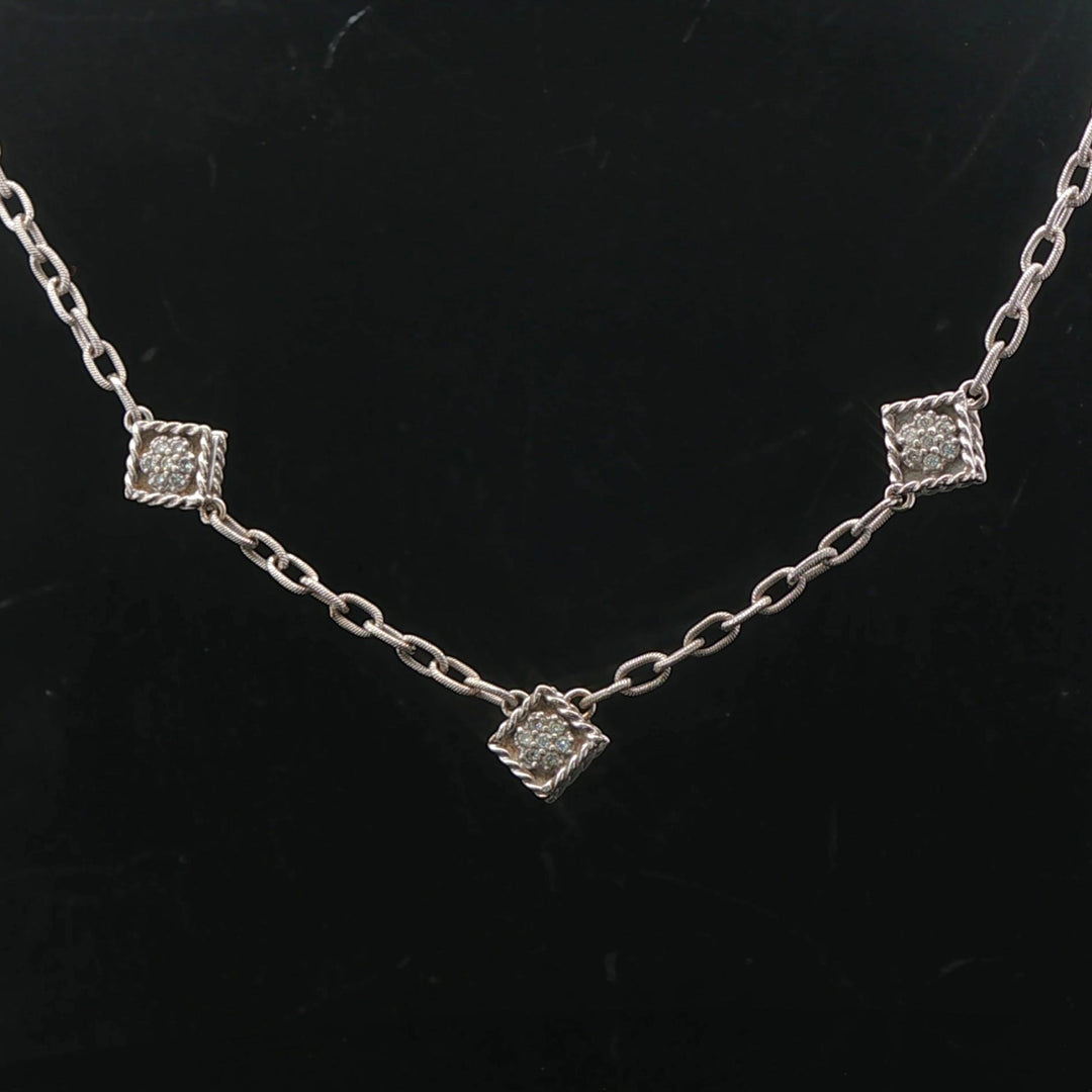 14k White Gold and Diamond Vintage Station Cable Link Necklace 16"