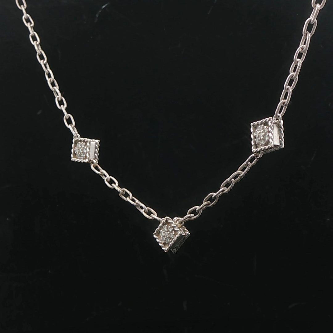 14k White Gold and Diamond Vintage Station Cable Link Necklace 16"
