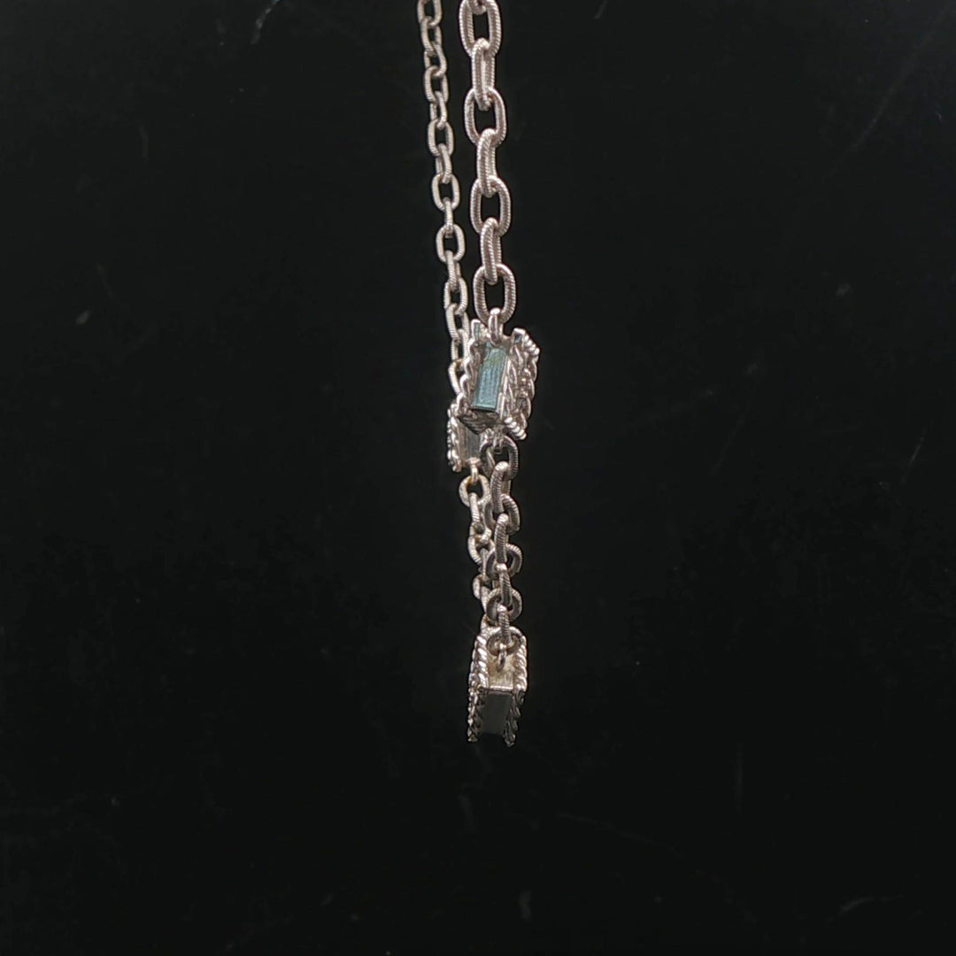 14k White Gold and Diamond Vintage Station Cable Link Necklace 16"