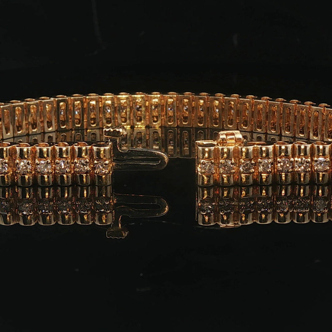 14k Yellow Gold and 2cttw Solid Heavy 25.6g Fancy Link Bracelet 7.25"