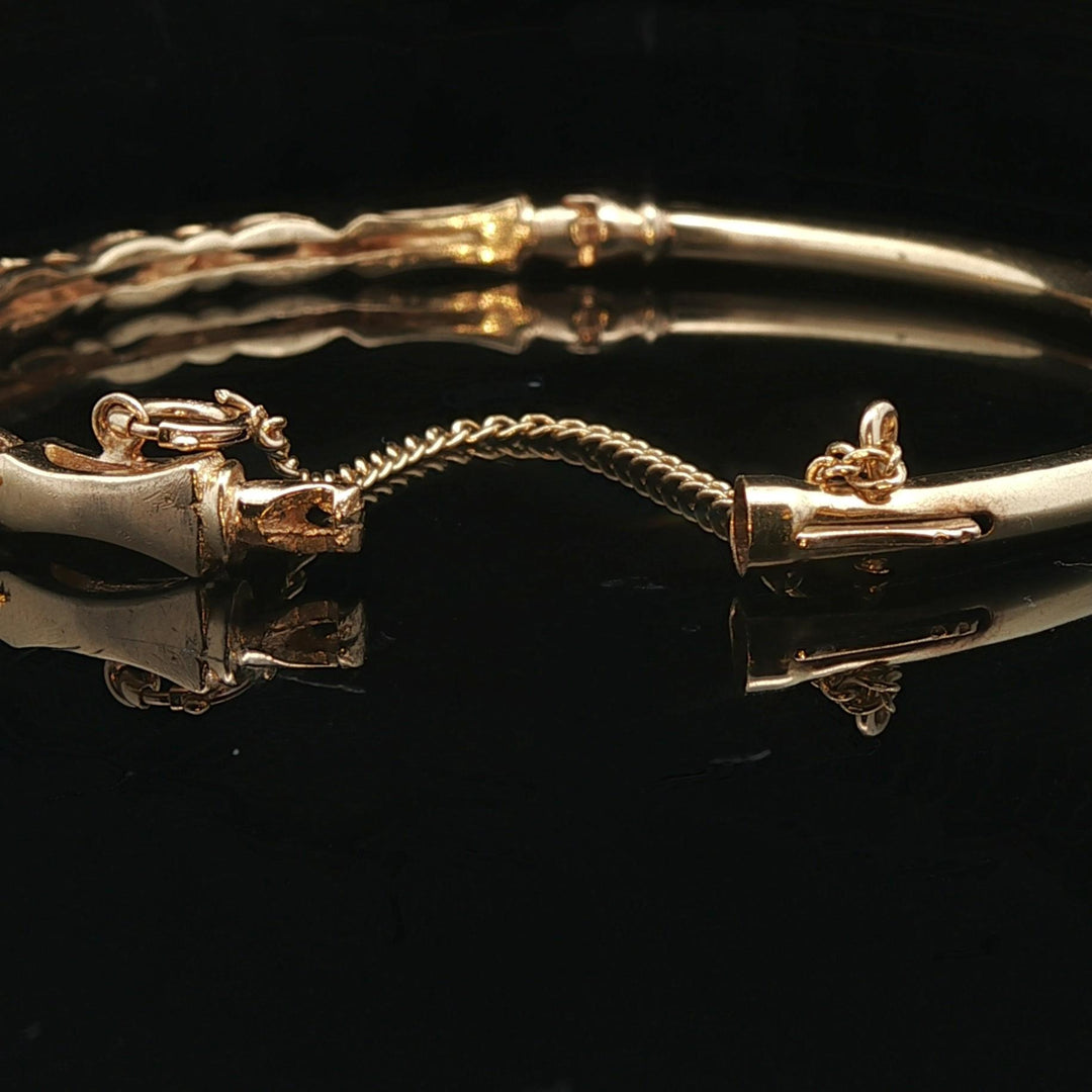 14k Yellow Gold Blue Sapphire and Diamond 10.7g Vintage Bangle Bracelet 6.5"