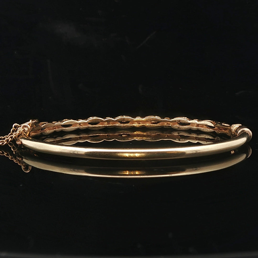14k Yellow Gold Blue Sapphire and Diamond 10.7g Vintage Bangle Bracelet 6.5"