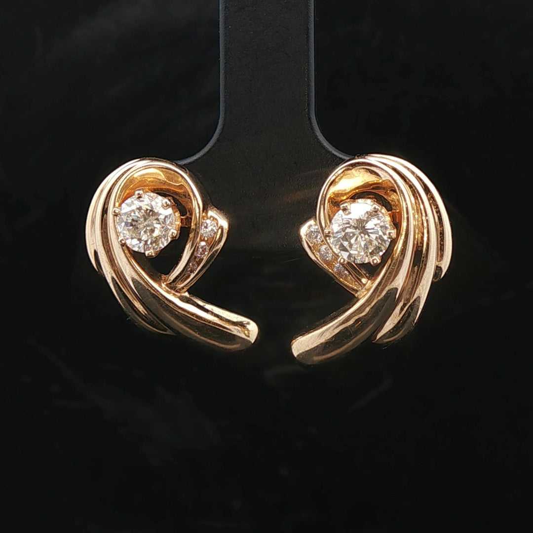 14k Yellow Gold and 0.75cttw Diamond Stud Earrings in Swirl Jacket