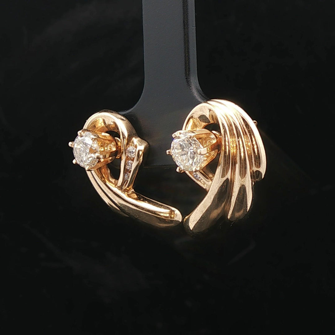 14k Yellow Gold and 0.75cttw Diamond Stud Earrings in Swirl Jacket