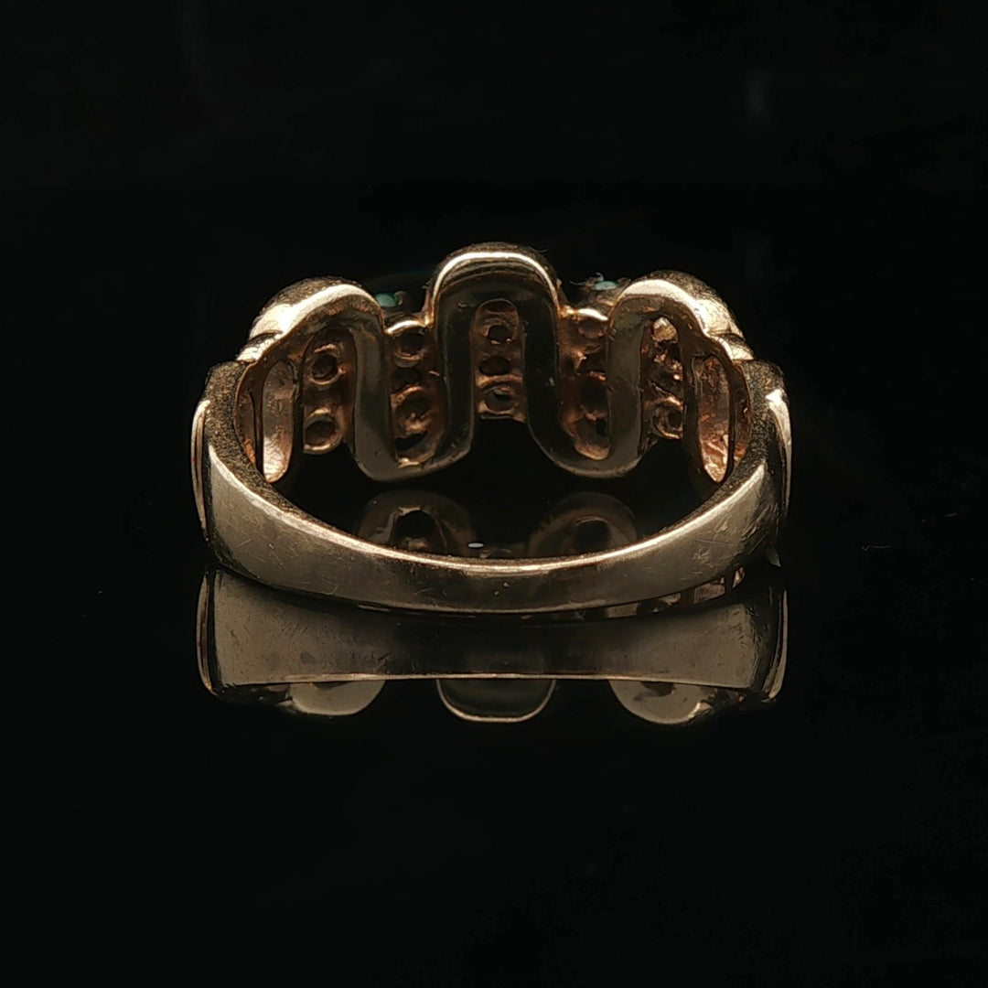 14k Yellow Gold Emerald and Diamond Curved Band Ring Size 6.75