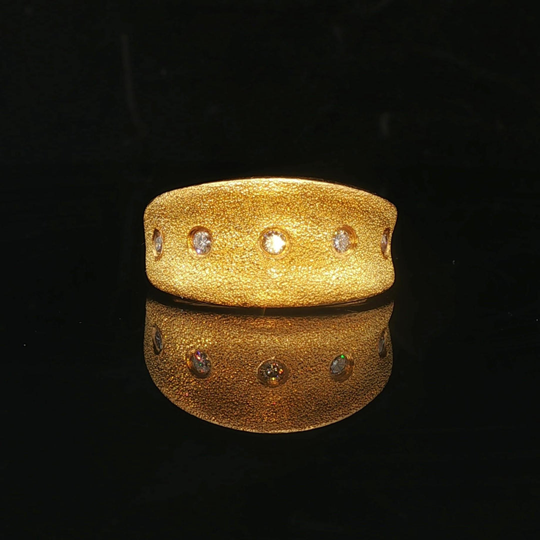 24k Pure Yellow Gold and Diamond 10.6g Solid Brushed Textured Ring Size 5.75