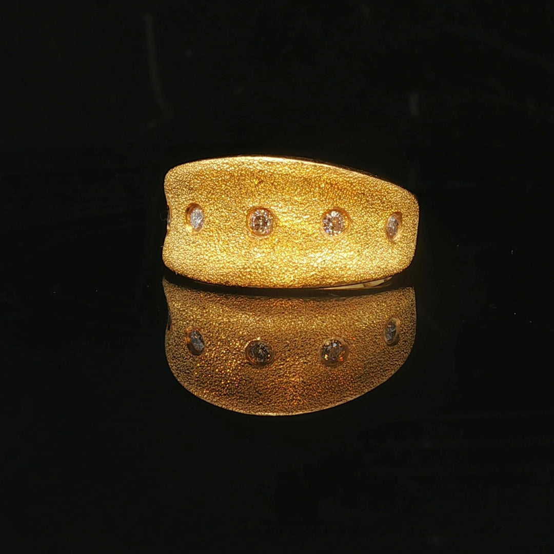 24k Pure Yellow Gold and Diamond 10.6g Solid Brushed Textured Ring Size 5.75