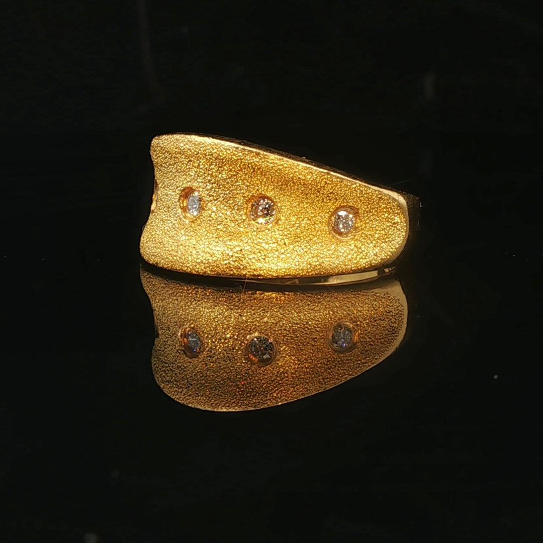 24k Pure Yellow Gold and Diamond 10.6g Solid Brushed Textured Ring Size 5.75