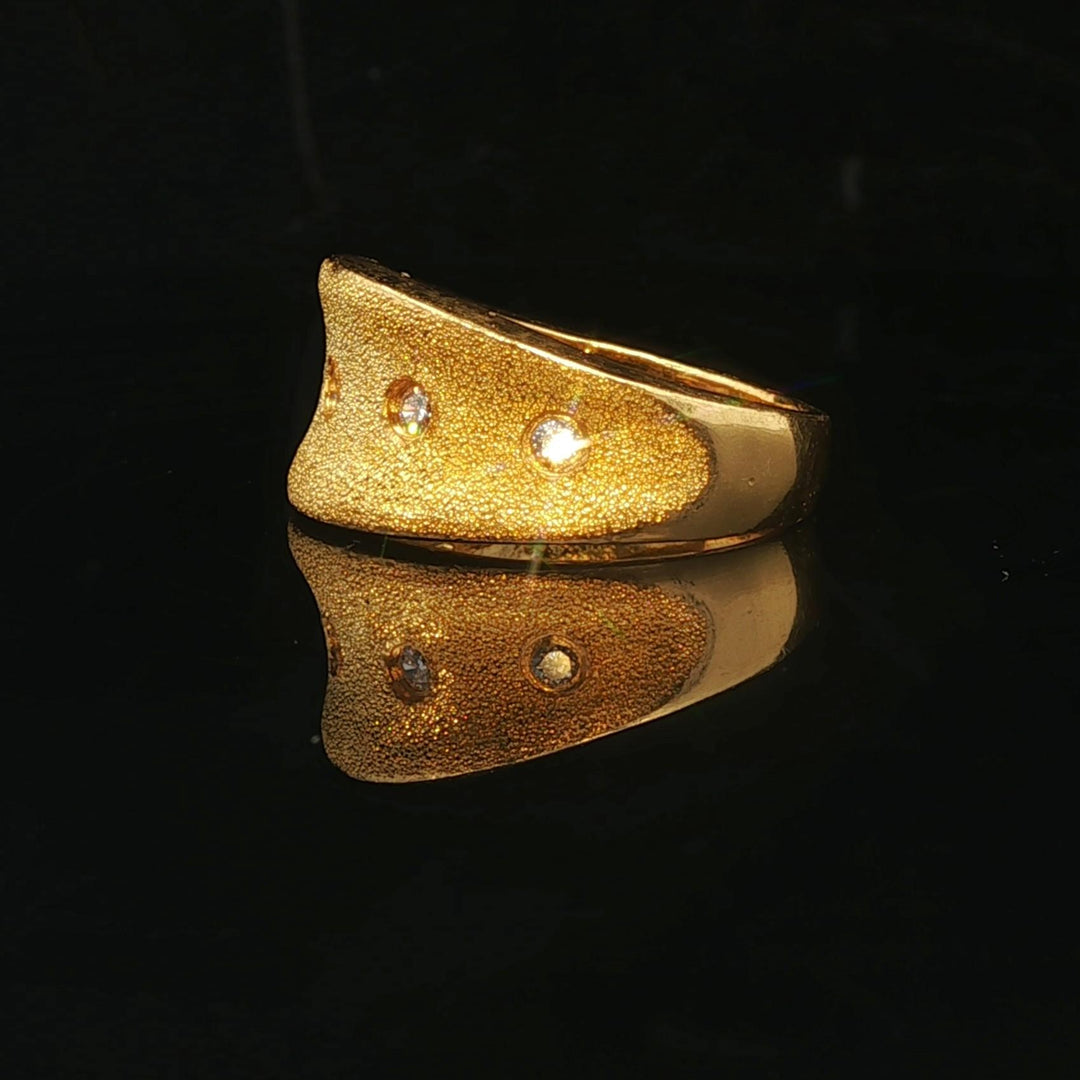 24k Pure Yellow Gold and Diamond 10.6g Solid Brushed Textured Ring Size 5.75