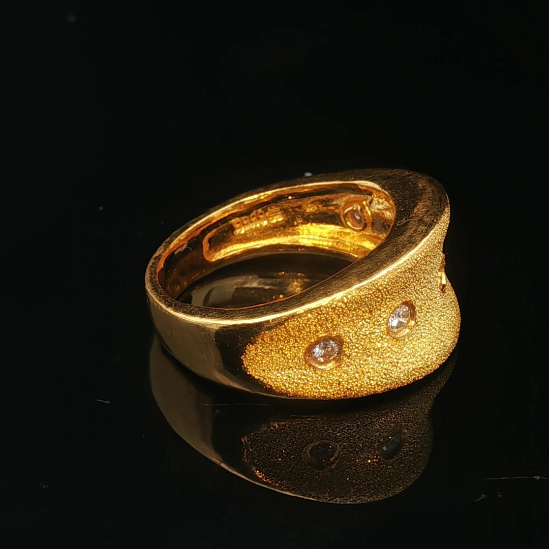 24k Pure Yellow Gold and Diamond 10.6g Solid Brushed Textured Ring Size 5.75