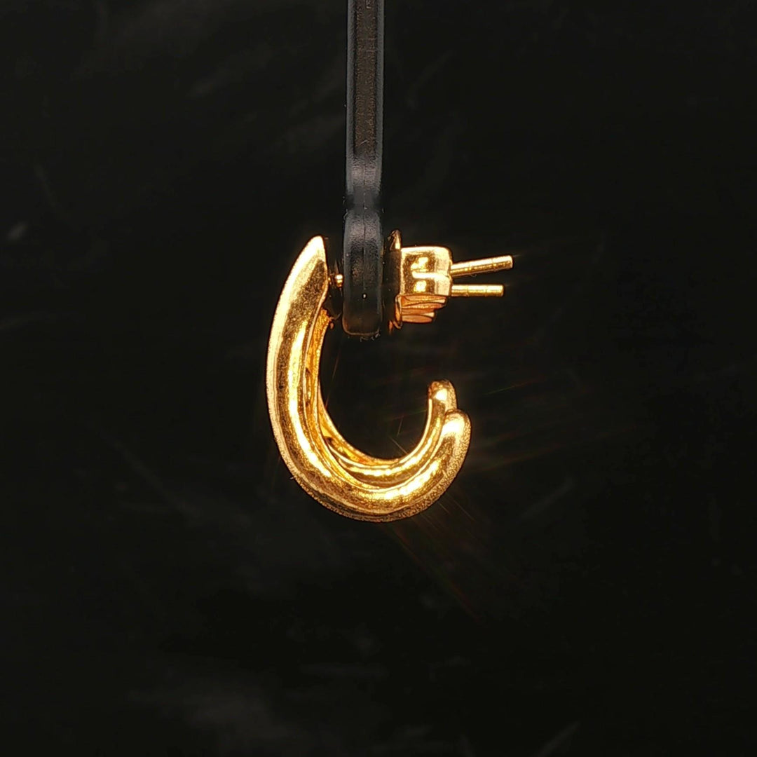 24k Pure Yellow Gold and Diamond 7.4g Solid Brushed Textured Huggie Earrings