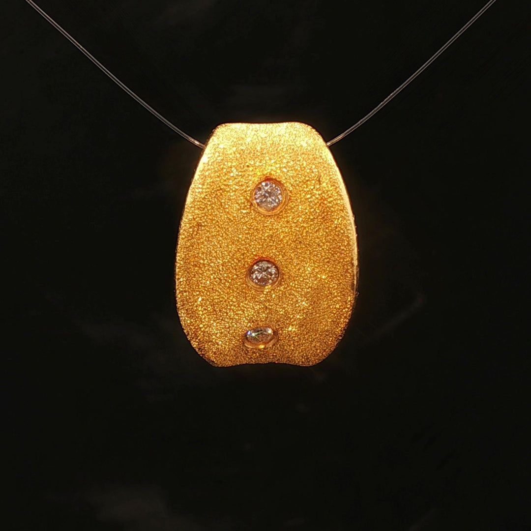 24k Pure Yellow Gold and Diamond 3.7g Solid Brushed Textured Slide Pendant