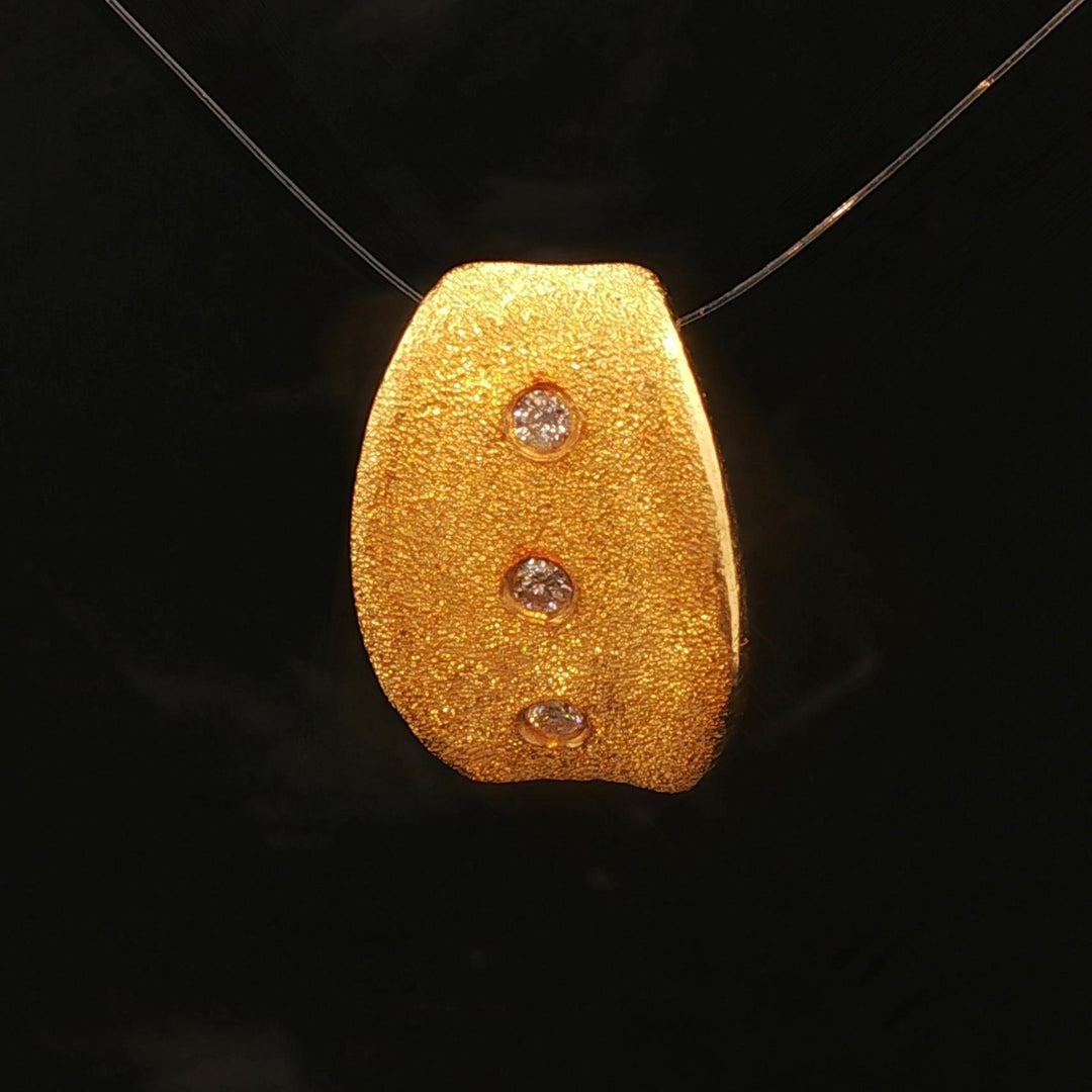 24k Pure Yellow Gold and Diamond 3.7g Solid Brushed Textured Slide Pendant
