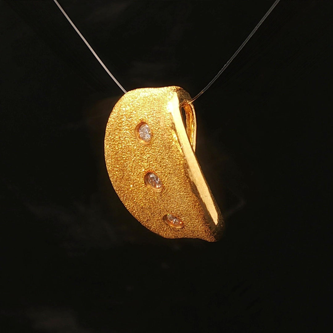24k Pure Yellow Gold and Diamond 3.7g Solid Brushed Textured Slide Pendant
