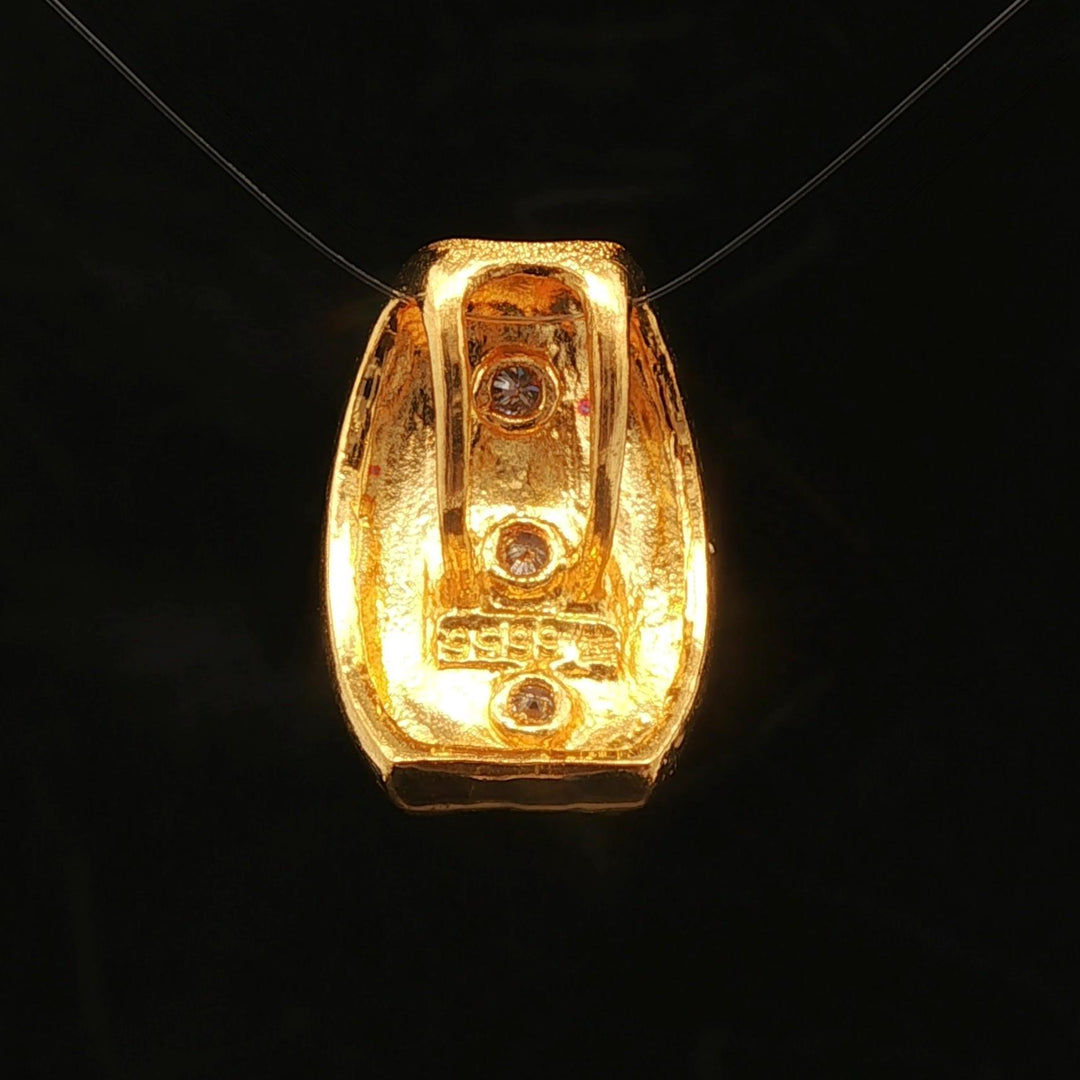 24k Pure Yellow Gold and Diamond 3.7g Solid Brushed Textured Slide Pendant