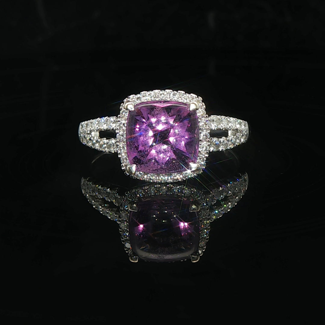 14k White Gold Amethyst and 0.38cttw Diamond Halo Ring Size 7.75