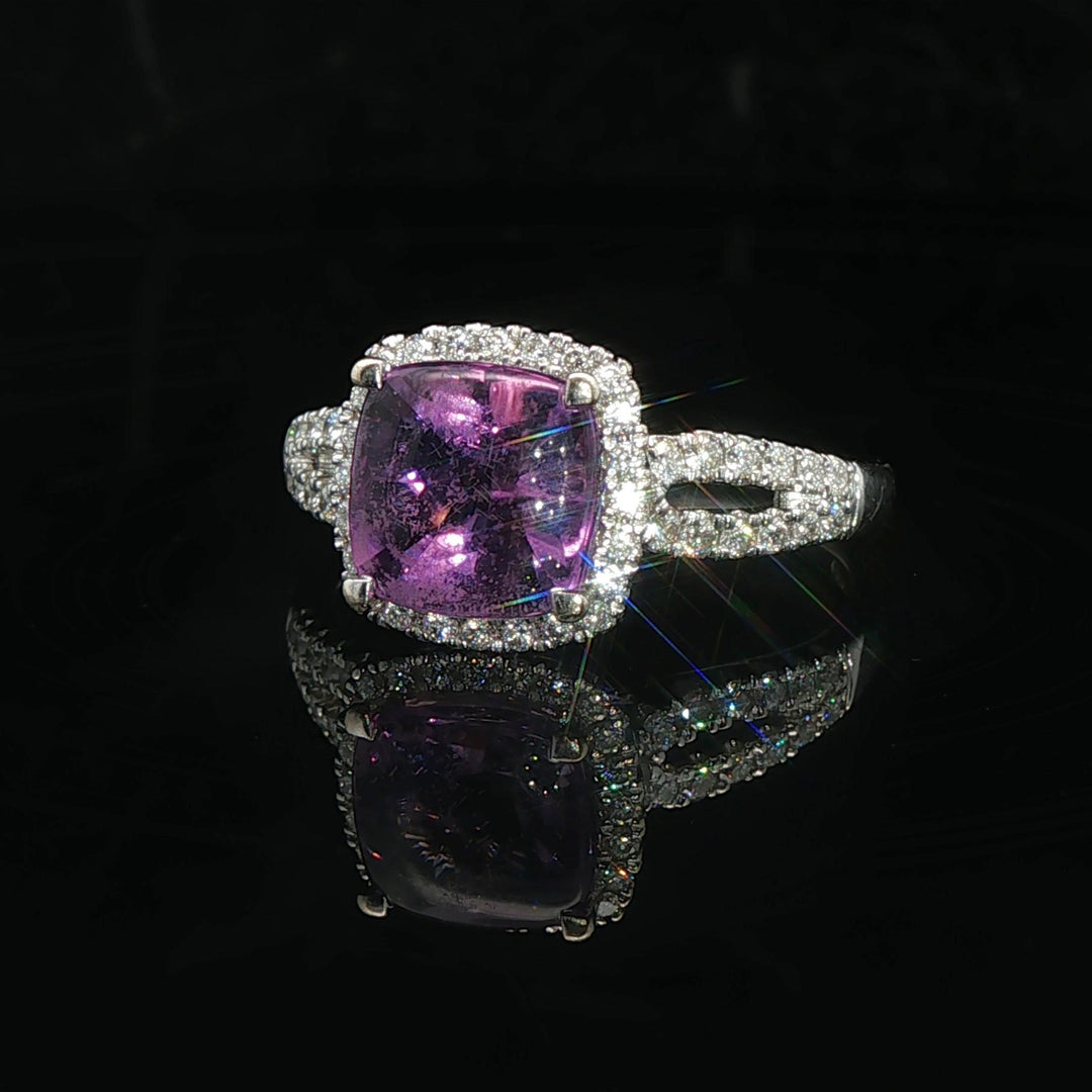14k White Gold Amethyst and 0.38cttw Diamond Halo Ring Size 7.75