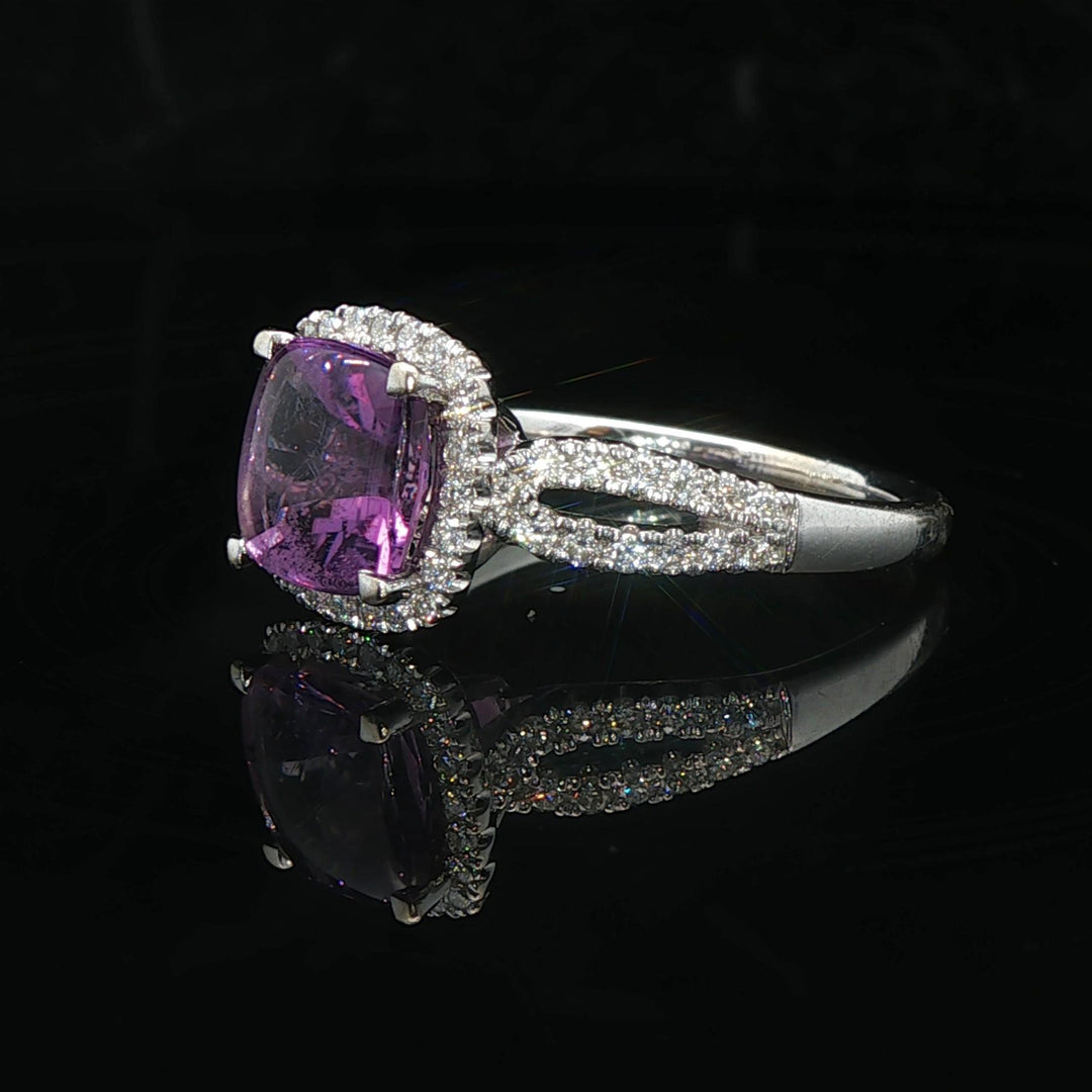 14k White Gold Amethyst and 0.38cttw Diamond Halo Ring Size 7.75