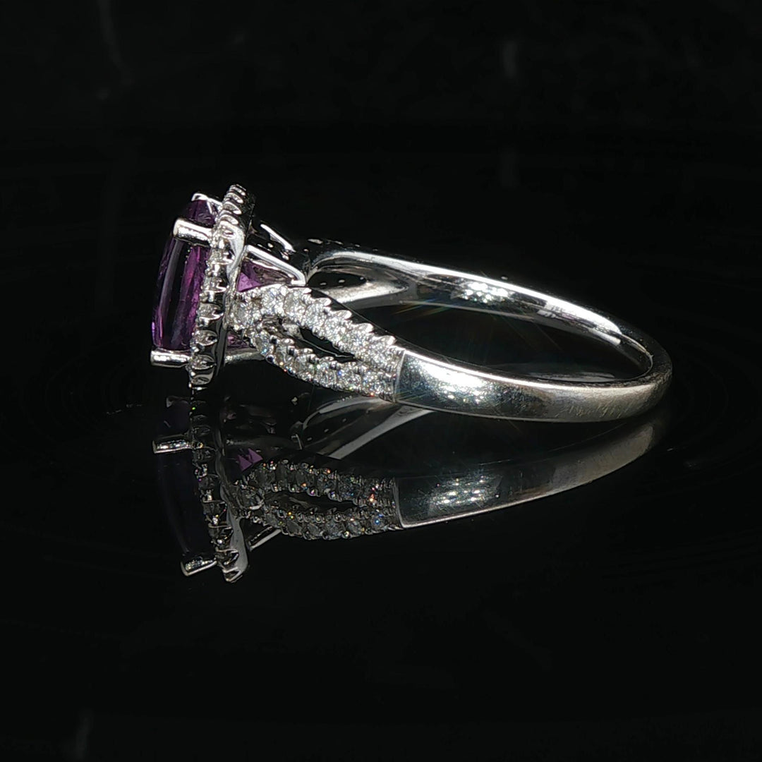 14k White Gold Amethyst and 0.38cttw Diamond Halo Ring Size 7.75