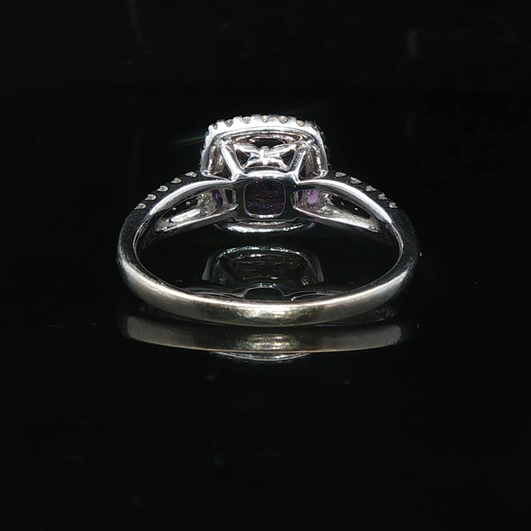 14k White Gold Amethyst and 0.38cttw Diamond Halo Ring Size 7.75