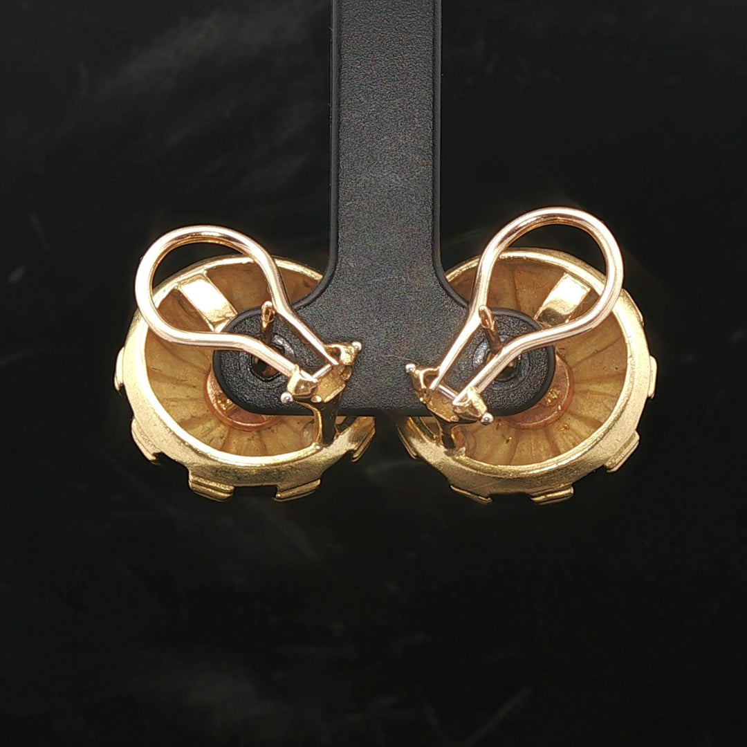18k Yellow Gold Black Enamel and 0.60cttw Diamond Heavy Button Stud Earrings