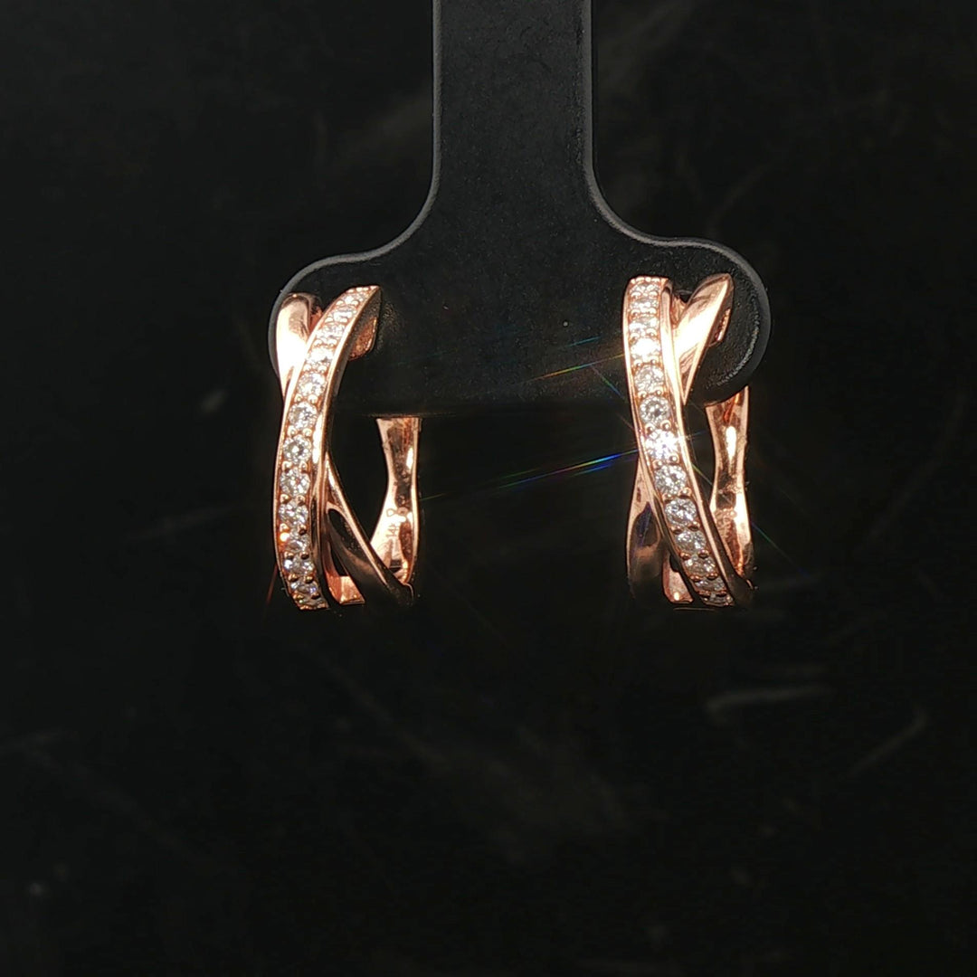 14k Rose Gold and 0.25cttw Diamond Crossover Huggie Earrings