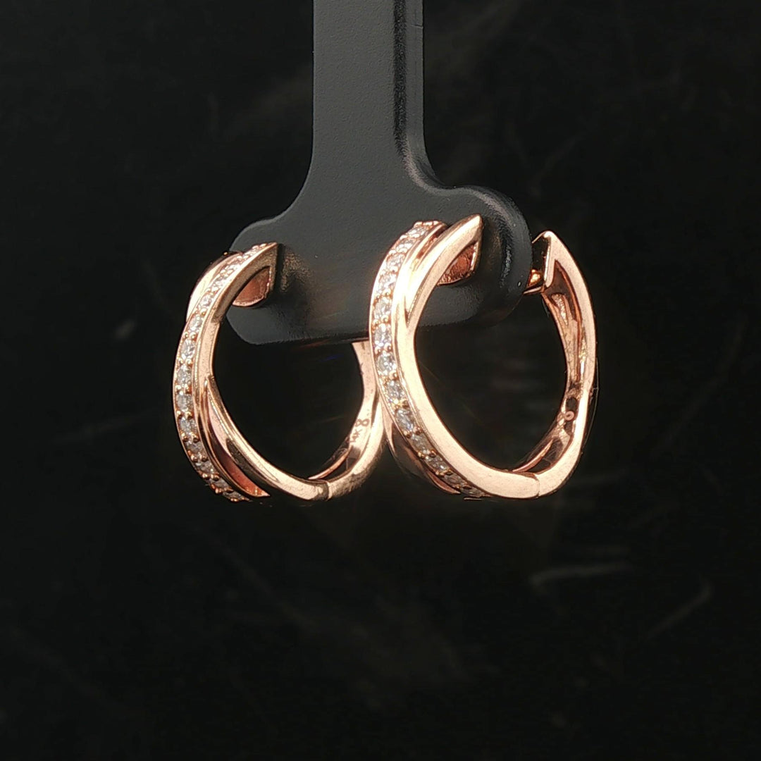 14k Rose Gold and 0.25cttw Diamond Crossover Huggie Earrings