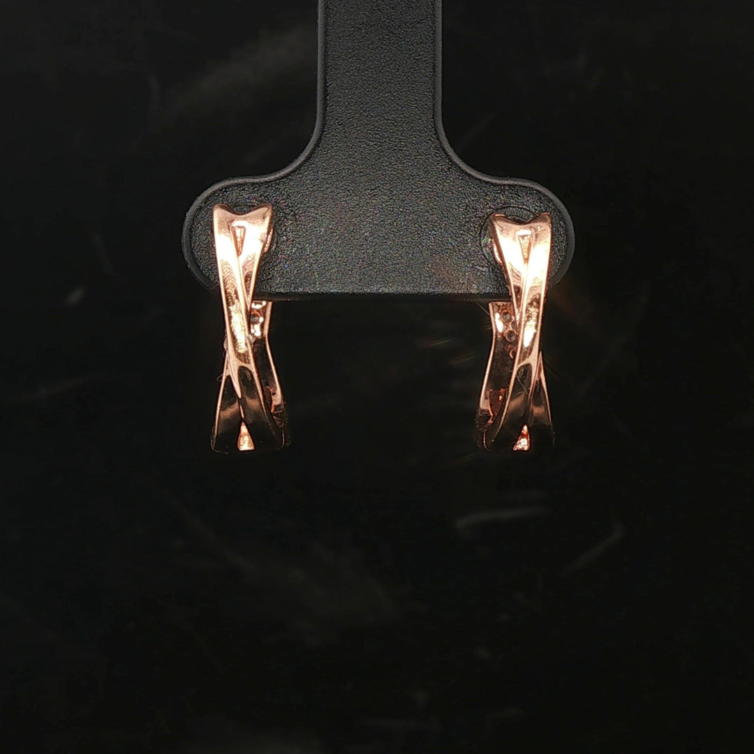 14k Rose Gold and 0.25cttw Diamond Crossover Huggie Earrings
