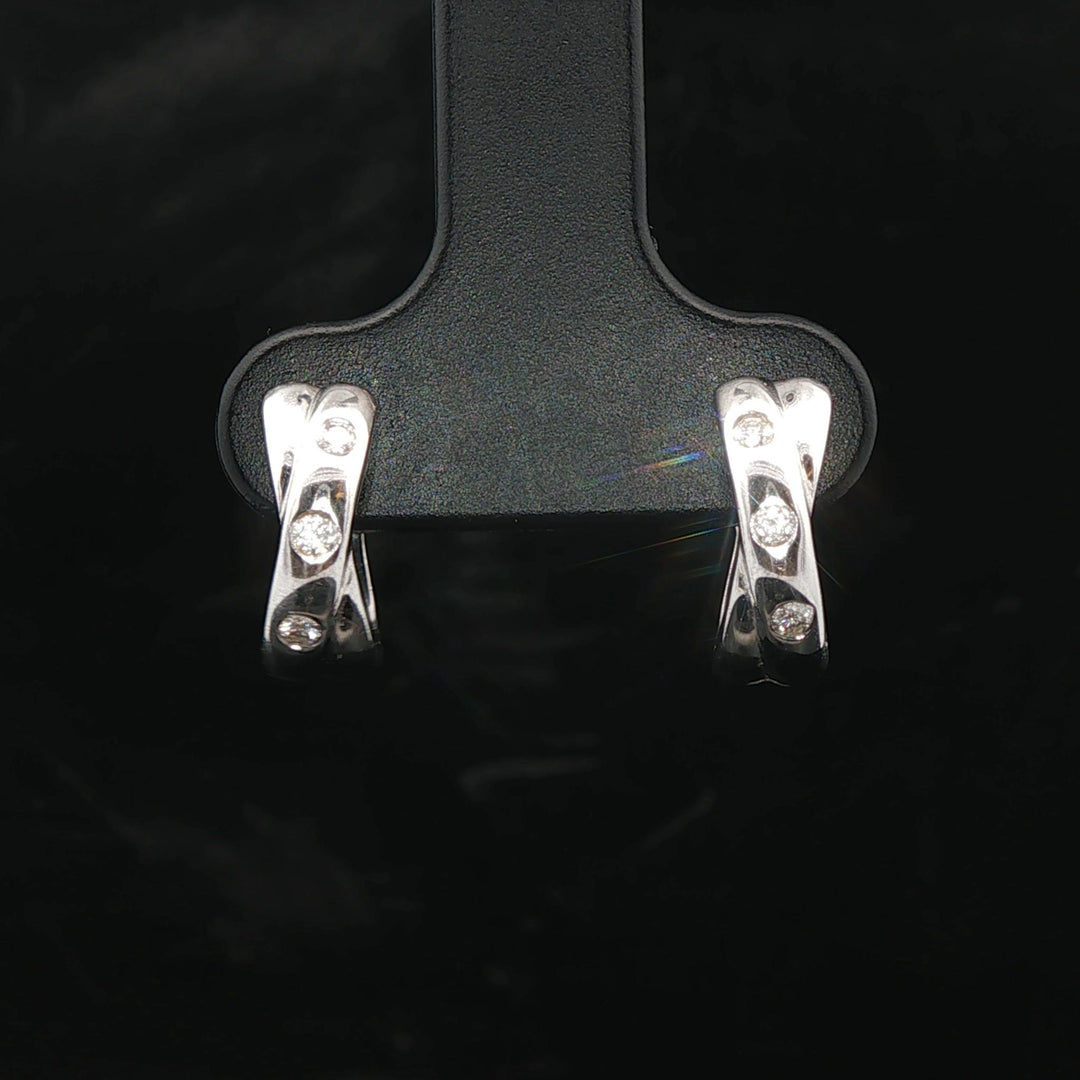 18k White Gold and Diamond Small Sold Crossover Huggie Earrings 0.50"