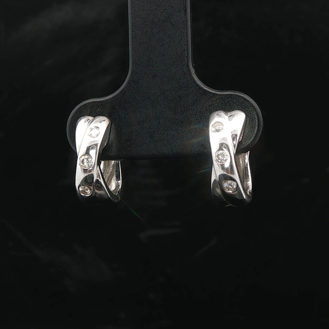 18k White Gold and Diamond Small Sold Crossover Huggie Earrings 0.50"
