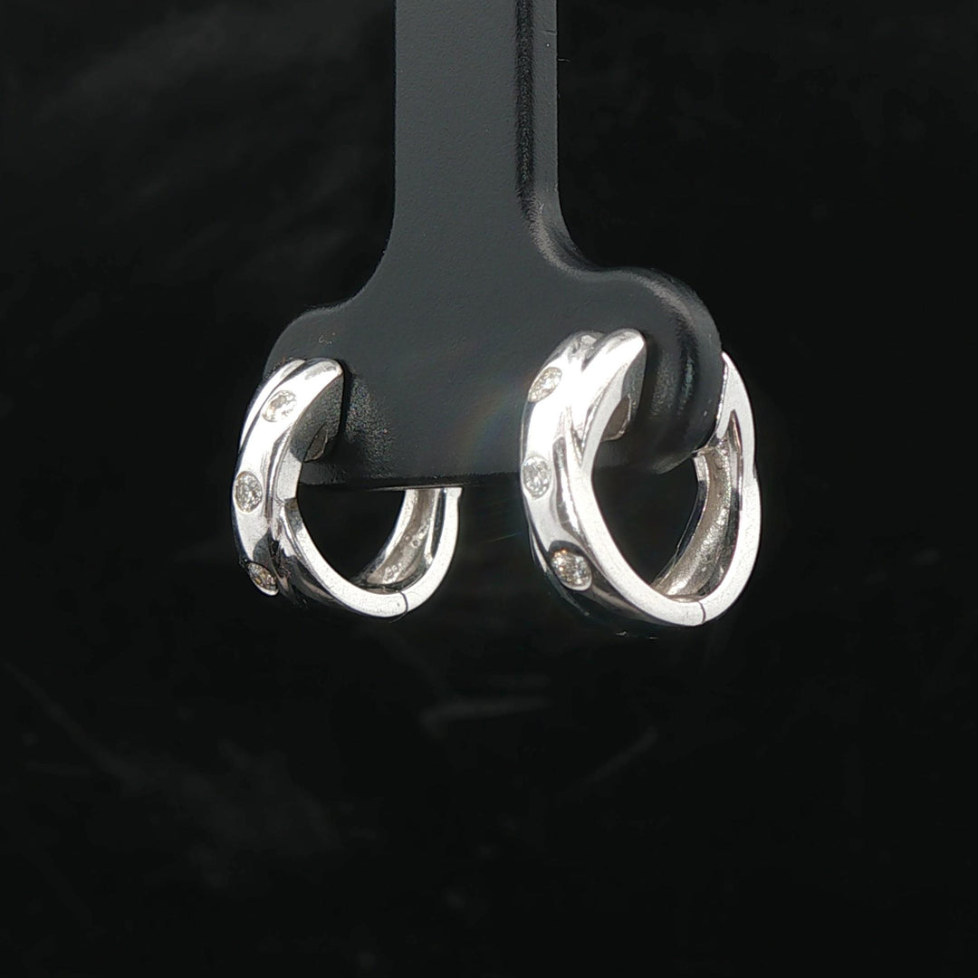 18k White Gold and Diamond Small Sold Crossover Huggie Earrings 0.50"
