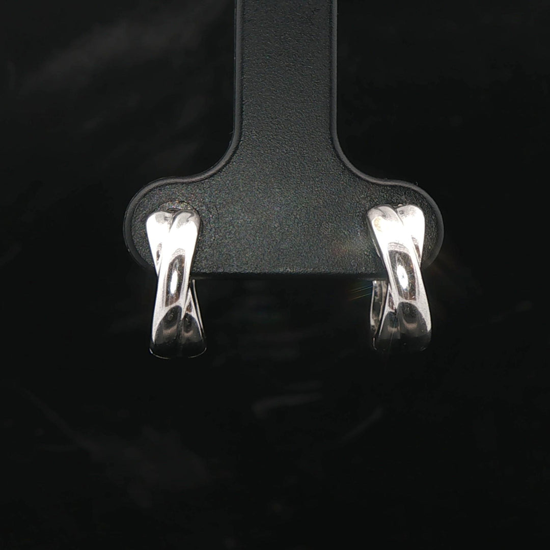 18k White Gold and Diamond Small Sold Crossover Huggie Earrings 0.50"