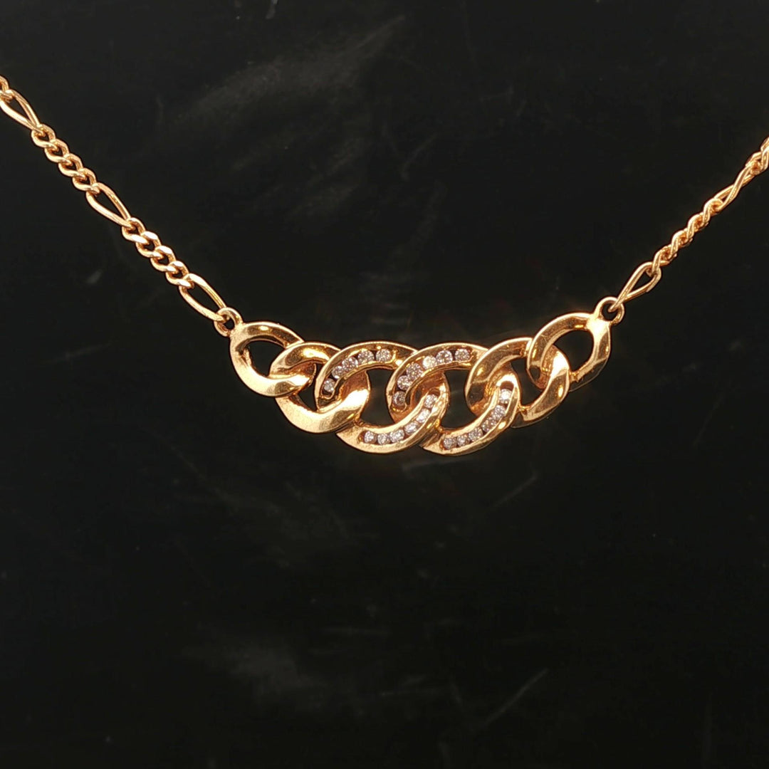18k Yellow Gold and Diamond Figaro Chain and Curb Link Pendant Necklace 16"