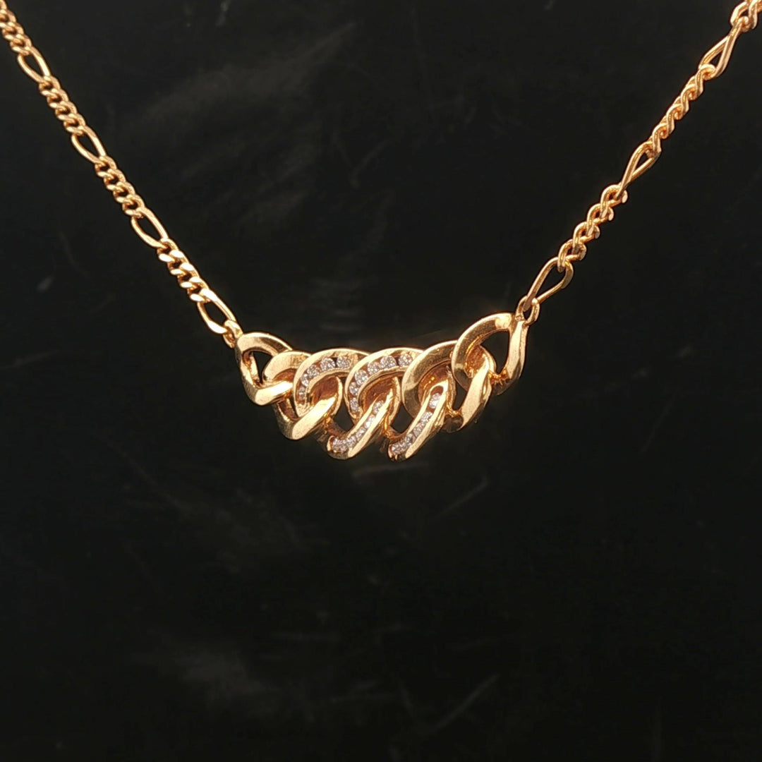 18k Yellow Gold and Diamond Figaro Chain and Curb Link Pendant Necklace 16"