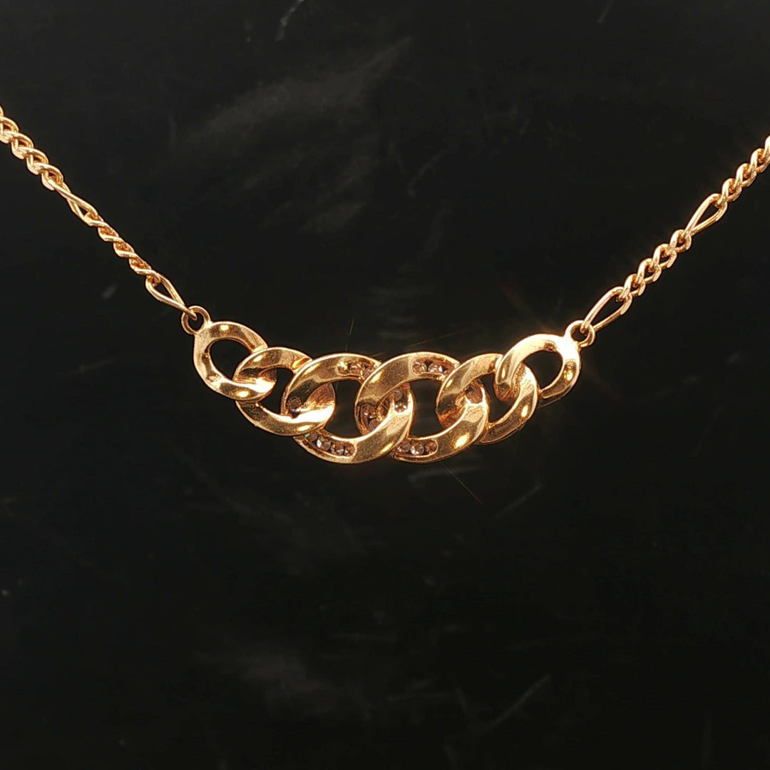 18k Yellow Gold and Diamond Figaro Chain and Curb Link Pendant Necklace 16"