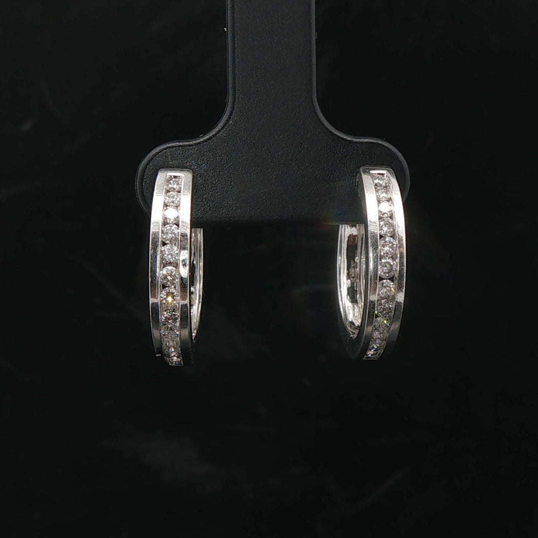 14k White Gold and 0.30cttw Diamond Hoop Huggie Earrings