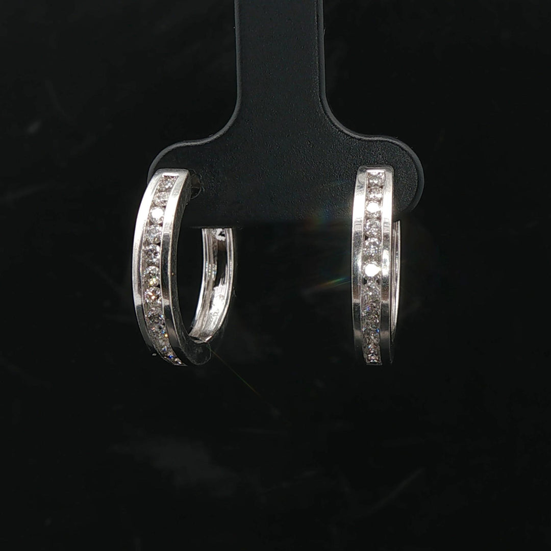 14k White Gold and 0.30cttw Diamond Hoop Huggie Earrings