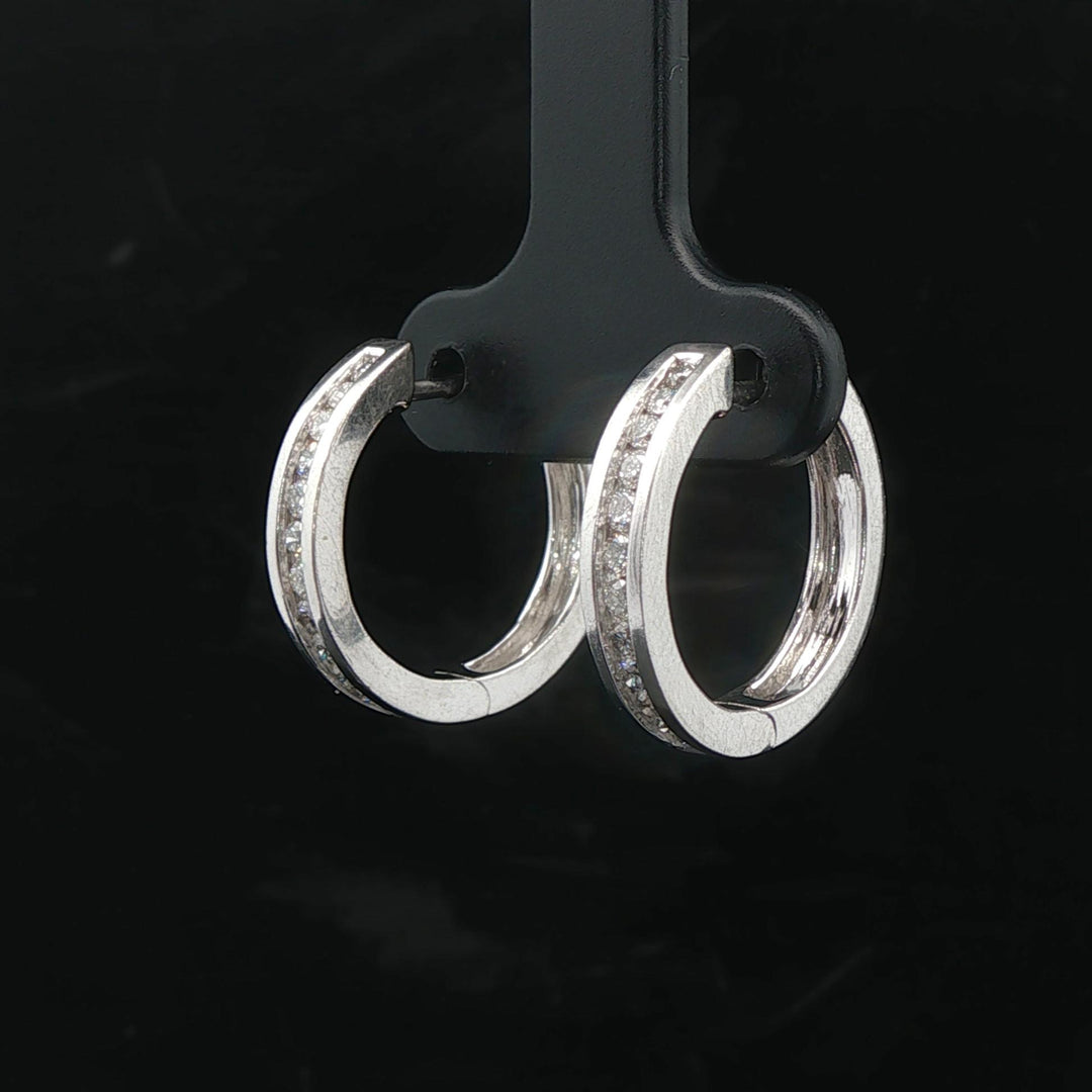 14k White Gold and 0.30cttw Diamond Hoop Huggie Earrings