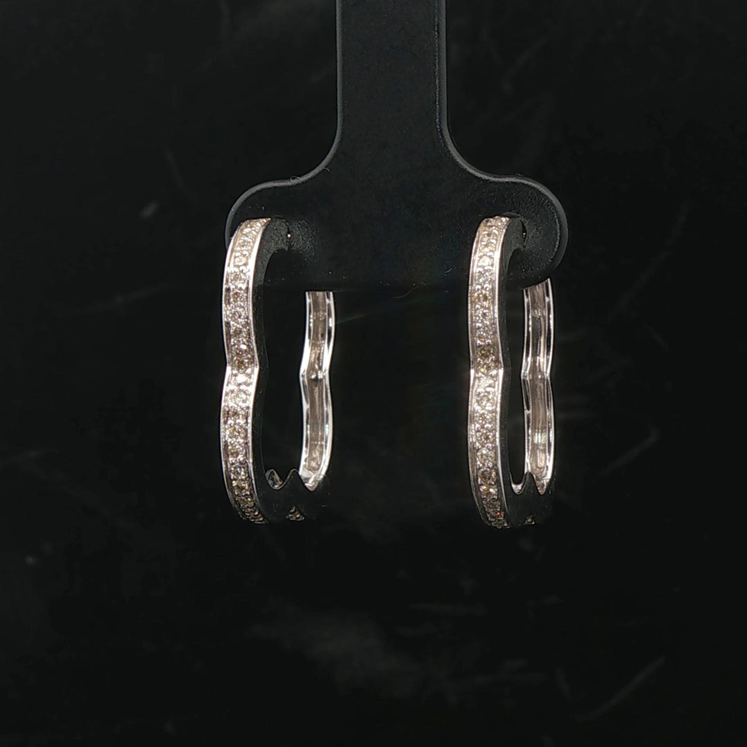 14k White Gold and 0.50cttw Diamond Contour Shape Hoop Earrings 0.75"