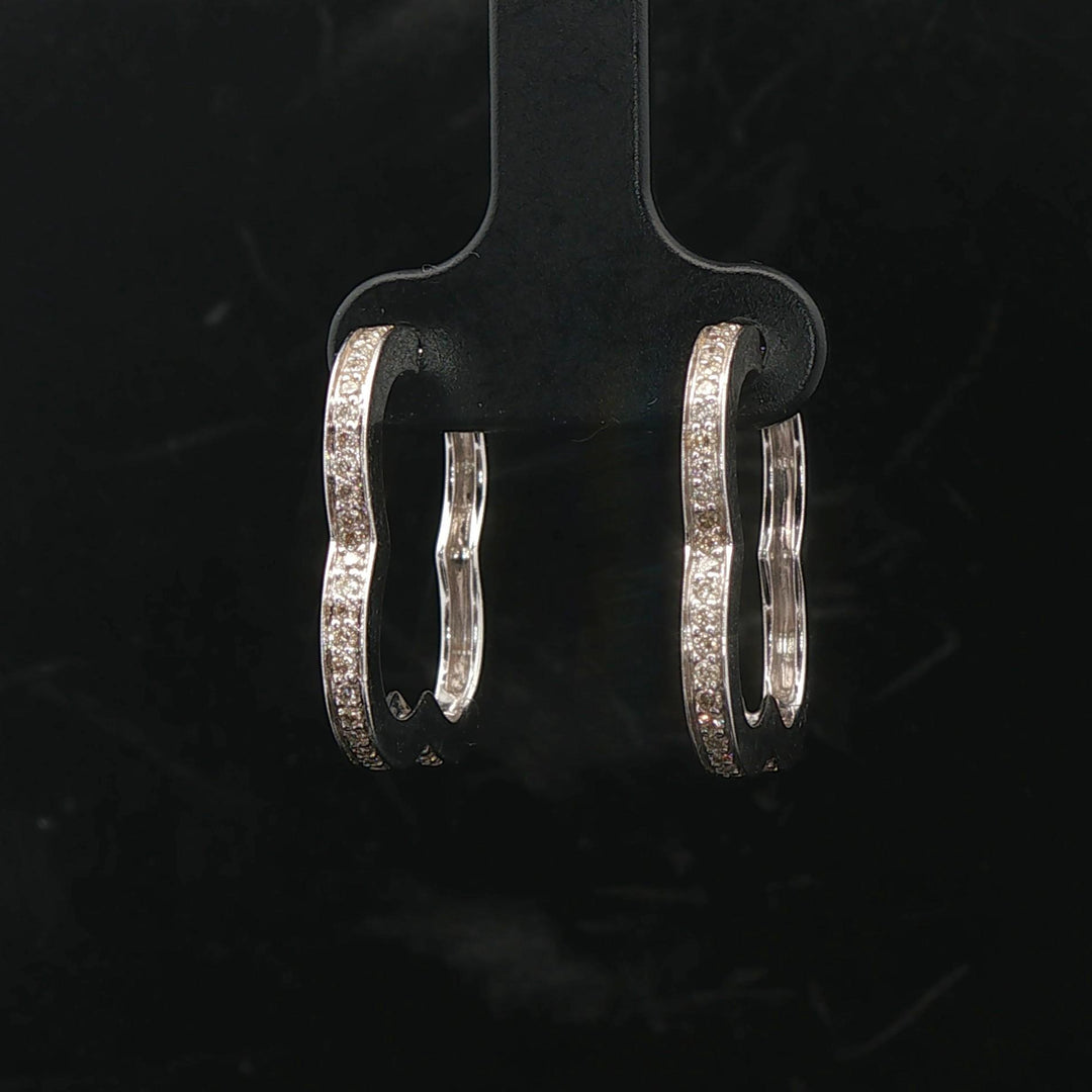 14k White Gold and 0.50cttw Diamond Contour Shape Hoop Earrings 0.75"