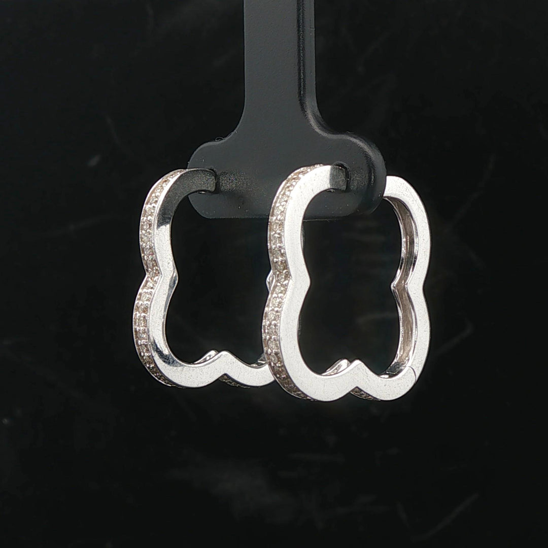 14k White Gold and 0.50cttw Diamond Contour Shape Hoop Earrings 0.75"