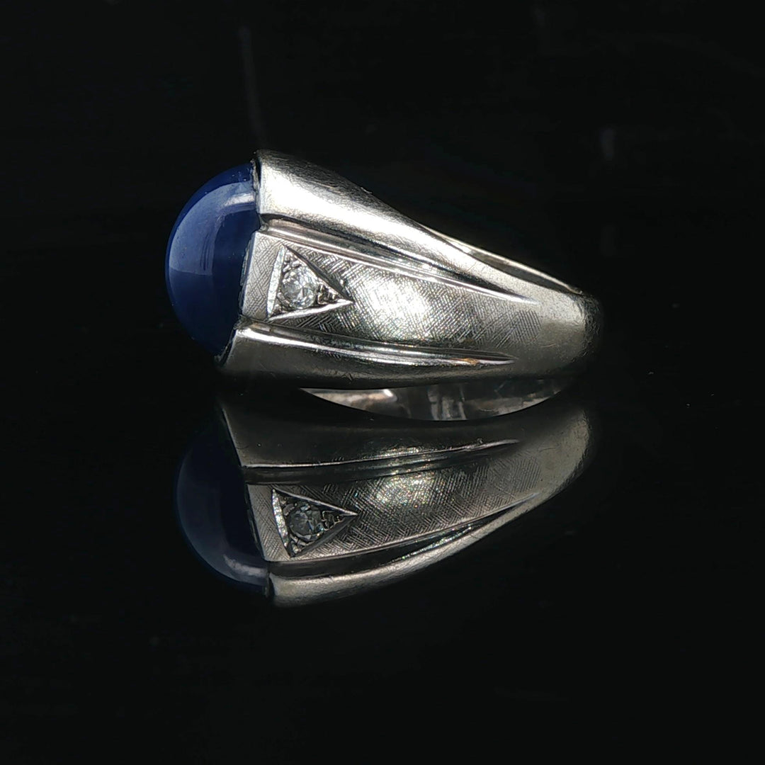 14k White Gold Blue Star Sapphire and Diamond Ring Size 6.5