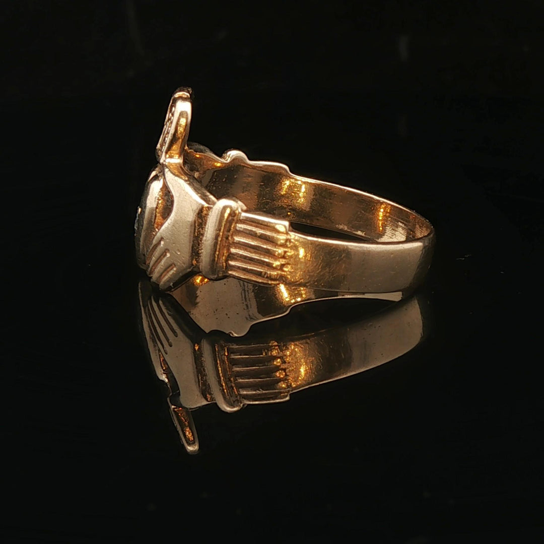 14k Yellow Gold and 0.07ct Diamond Solid Claddagh Ring Size 10