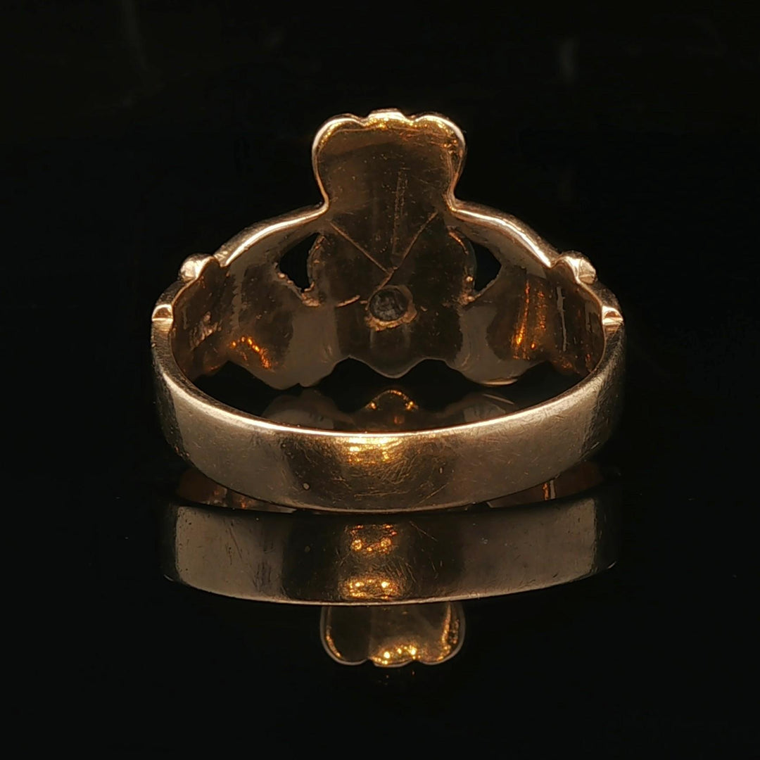 14k Yellow Gold and 0.07ct Diamond Solid Claddagh Ring Size 10
