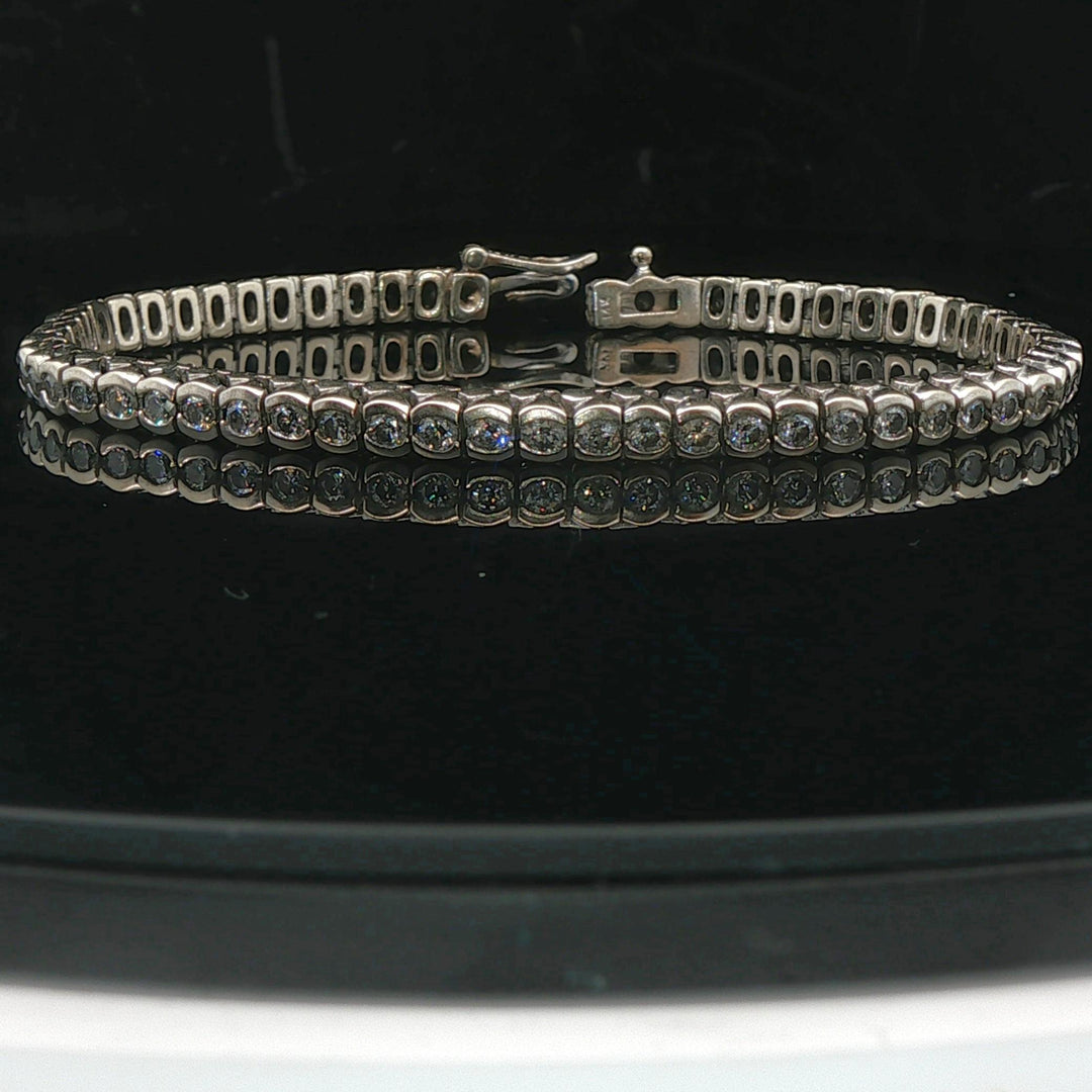 14k White Gold and 3cttw Diamond Half Bezel Set Heavy Vintage Tennis Bracelet 7"