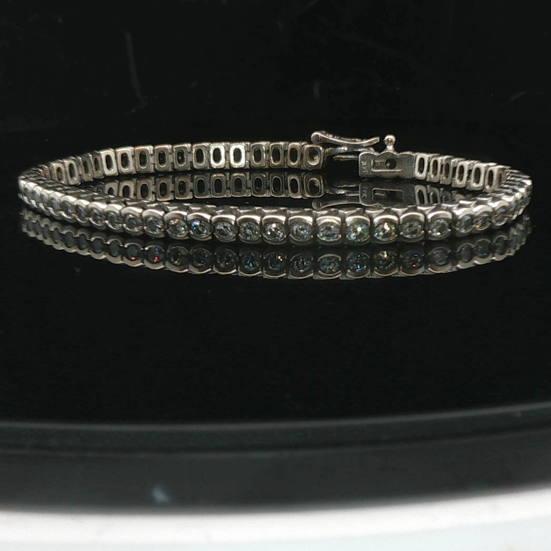 14k White Gold and 3cttw Diamond Half Bezel Set Heavy Vintage Tennis Bracelet 7"